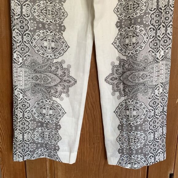 Johnny Was black/white paisley print linen/silk high waisted wide leg slacks - Picture 6 of 13